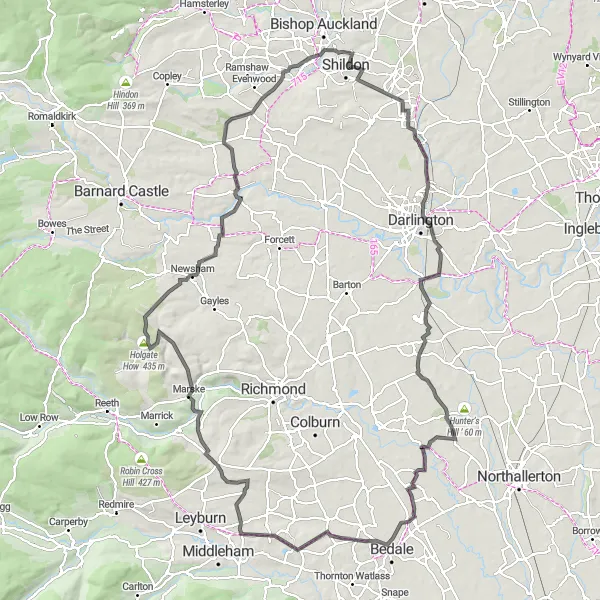 Map miniature of "The Bishop Auckland Circuit" cycling inspiration in Tees Valley and Durham, United Kingdom. Generated by Tarmacs.app cycling route planner
