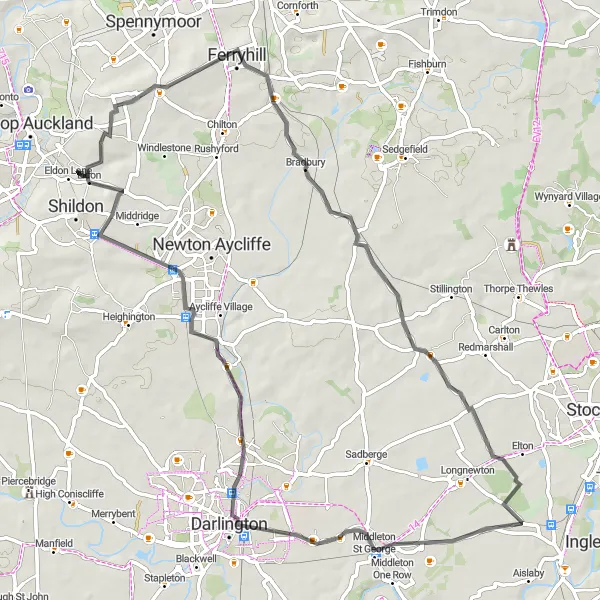 Map miniature of "Exploring Durham's Countryside" cycling inspiration in Tees Valley and Durham, United Kingdom. Generated by Tarmacs.app cycling route planner