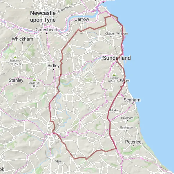 Map miniature of "Bowburn Gravel Adventure" cycling inspiration in Tees Valley and Durham, United Kingdom. Generated by Tarmacs.app cycling route planner