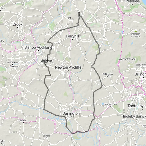 Map miniature of "The Coniscliffe Dash" cycling inspiration in Tees Valley and Durham, United Kingdom. Generated by Tarmacs.app cycling route planner