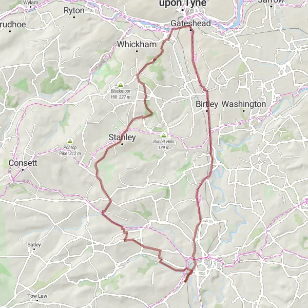 Map miniature of "Off the Beaten Path" cycling inspiration in Tees Valley and Durham, United Kingdom. Generated by Tarmacs.app cycling route planner