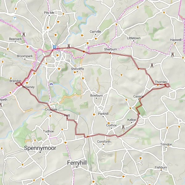 Map miniature of "Gravel Delight" cycling inspiration in Tees Valley and Durham, United Kingdom. Generated by Tarmacs.app cycling route planner