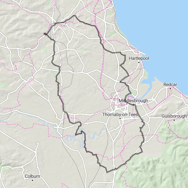 Map miniature of "Brandon to Durham Historic Journey" cycling inspiration in Tees Valley and Durham, United Kingdom. Generated by Tarmacs.app cycling route planner