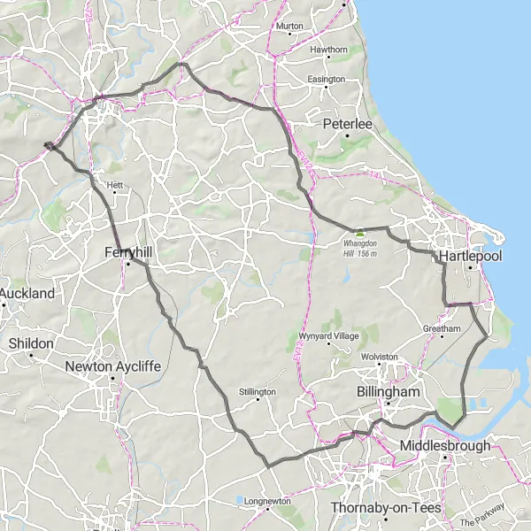 Map miniature of "Brandon to Durham Round Trip" cycling inspiration in Tees Valley and Durham, United Kingdom. Generated by Tarmacs.app cycling route planner