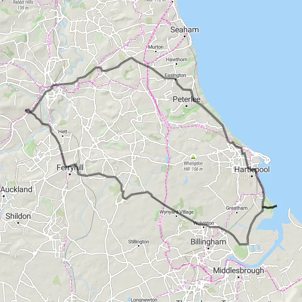 Map miniature of "Brandon to Tees Valley Round Trip" cycling inspiration in Tees Valley and Durham, United Kingdom. Generated by Tarmacs.app cycling route planner