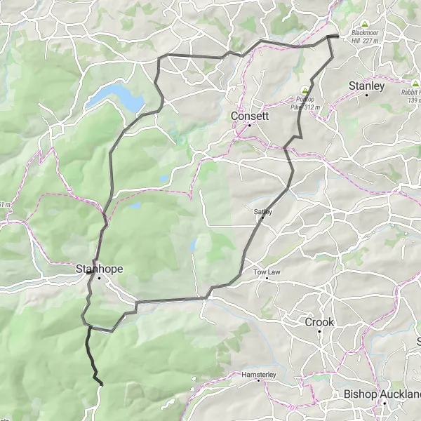 Map miniature of "The Durham Explorer" cycling inspiration in Tees Valley and Durham, United Kingdom. Generated by Tarmacs.app cycling route planner