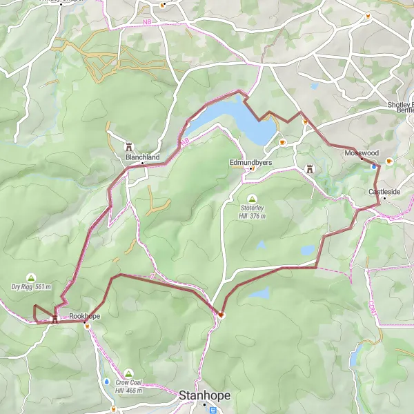 Map miniature of "Derwent Reservoir Gravel Adventure" cycling inspiration in Tees Valley and Durham, United Kingdom. Generated by Tarmacs.app cycling route planner