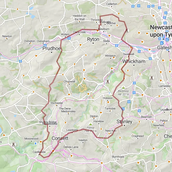 Map miniature of "Wylam Loop" cycling inspiration in Tees Valley and Durham, United Kingdom. Generated by Tarmacs.app cycling route planner