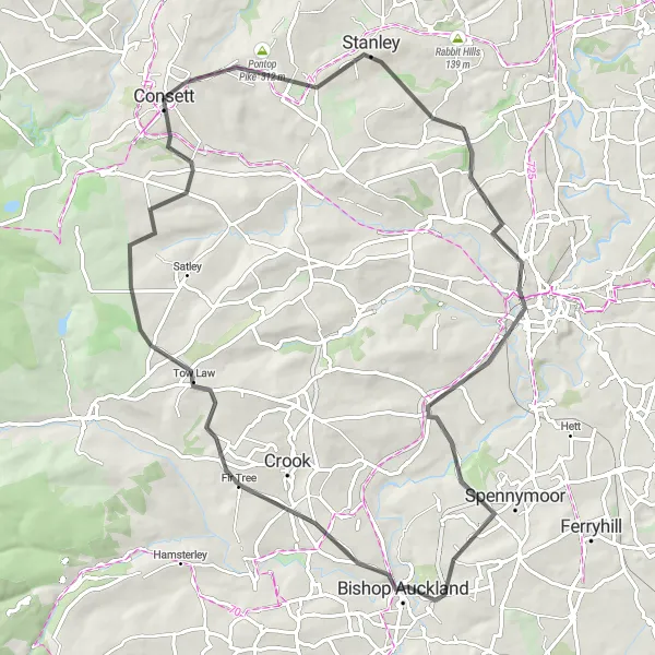 Map miniature of "Durham Castle and Moors" cycling inspiration in Tees Valley and Durham, United Kingdom. Generated by Tarmacs.app cycling route planner