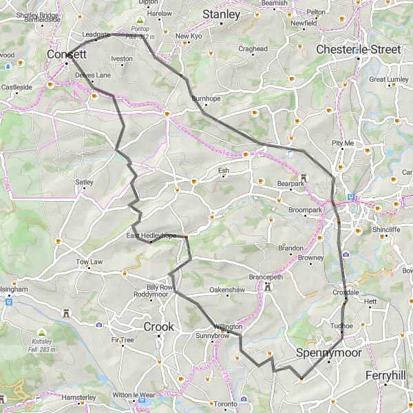 Map miniature of "Classic Durham Loop" cycling inspiration in Tees Valley and Durham, United Kingdom. Generated by Tarmacs.app cycling route planner