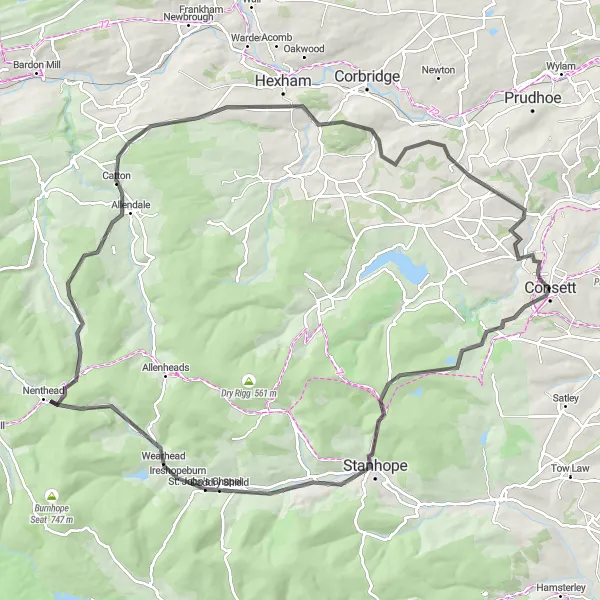 Map miniature of "The Ultimate Durham Challenge" cycling inspiration in Tees Valley and Durham, United Kingdom. Generated by Tarmacs.app cycling route planner