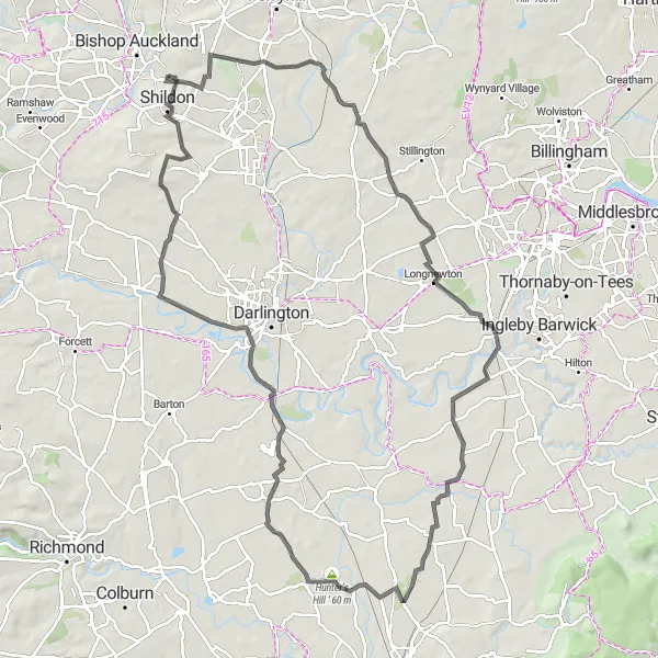 Map miniature of "Day Meadow Loop" cycling inspiration in Tees Valley and Durham, United Kingdom. Generated by Tarmacs.app cycling route planner