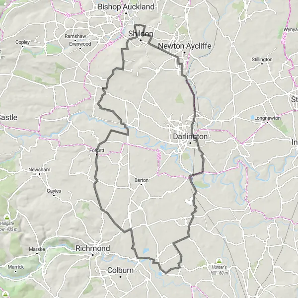 Map miniature of "Eldon and Surrounding Villages" cycling inspiration in Tees Valley and Durham, United Kingdom. Generated by Tarmacs.app cycling route planner
