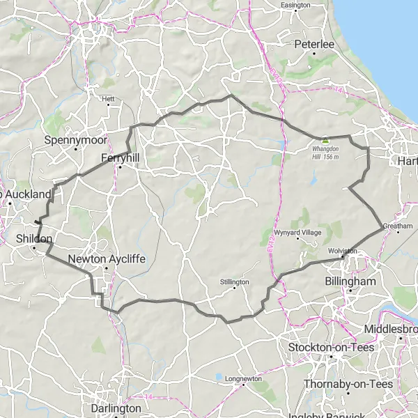 Map miniature of "The Whangdon Hill Circuit" cycling inspiration in Tees Valley and Durham, United Kingdom. Generated by Tarmacs.app cycling route planner