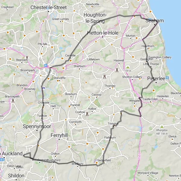 Map miniature of "The Durham Hills Challenge" cycling inspiration in Tees Valley and Durham, United Kingdom. Generated by Tarmacs.app cycling route planner