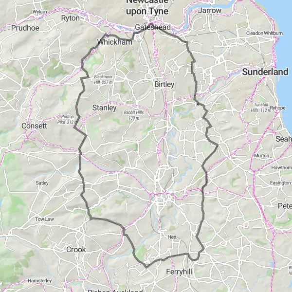 Map miniature of "Durham Heritage Ride" cycling inspiration in Tees Valley and Durham, United Kingdom. Generated by Tarmacs.app cycling route planner