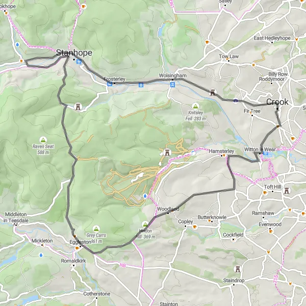 Map miniature of "Picturesque Tees Valley Ride" cycling inspiration in Tees Valley and Durham, United Kingdom. Generated by Tarmacs.app cycling route planner