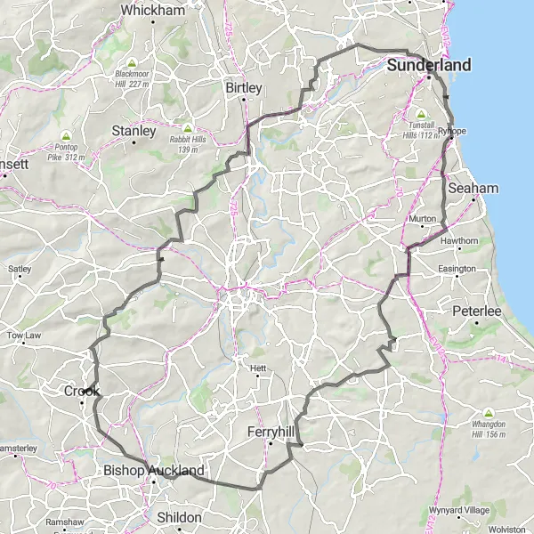 Map miniature of "Scenic Durham Excursion" cycling inspiration in Tees Valley and Durham, United Kingdom. Generated by Tarmacs.app cycling route planner