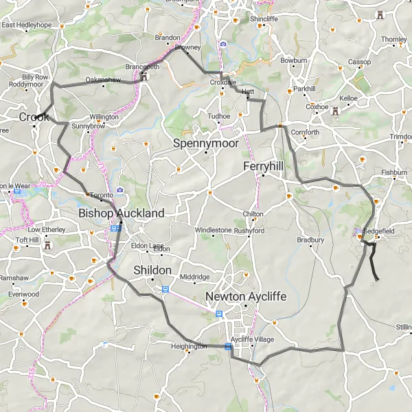 Map miniature of "Dynamic Durham Expedition" cycling inspiration in Tees Valley and Durham, United Kingdom. Generated by Tarmacs.app cycling route planner