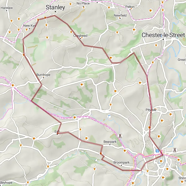 Map miniature of "Durham Countryside Gravel Loop" cycling inspiration in Tees Valley and Durham, United Kingdom. Generated by Tarmacs.app cycling route planner