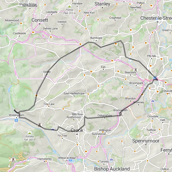 Map miniature of "Durham County Countryside Road Ride" cycling inspiration in Tees Valley and Durham, United Kingdom. Generated by Tarmacs.app cycling route planner