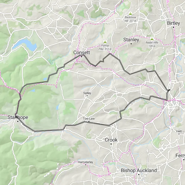 Map miniature of "Durham Loop" cycling inspiration in Tees Valley and Durham, United Kingdom. Generated by Tarmacs.app cycling route planner