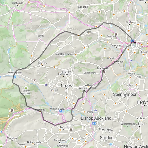 Map miniature of "Durham Loop" cycling inspiration in Tees Valley and Durham, United Kingdom. Generated by Tarmacs.app cycling route planner