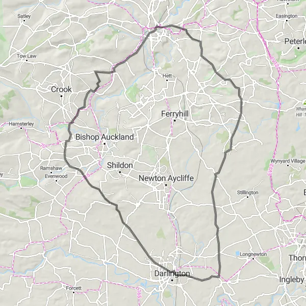 Map miniature of "Countryside Delight" cycling inspiration in Tees Valley and Durham, United Kingdom. Generated by Tarmacs.app cycling route planner