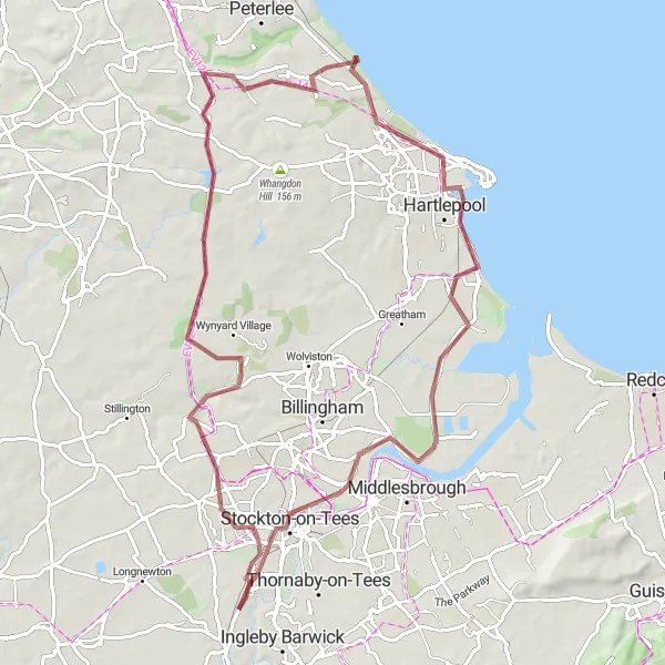 Map miniature of "Coastal Gravel Adventure to Hartlepool" cycling inspiration in Tees Valley and Durham, United Kingdom. Generated by Tarmacs.app cycling route planner