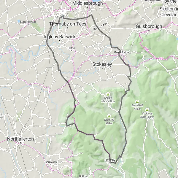 Map miniature of "Yorkshire Dales Adventure" cycling inspiration in Tees Valley and Durham, United Kingdom. Generated by Tarmacs.app cycling route planner