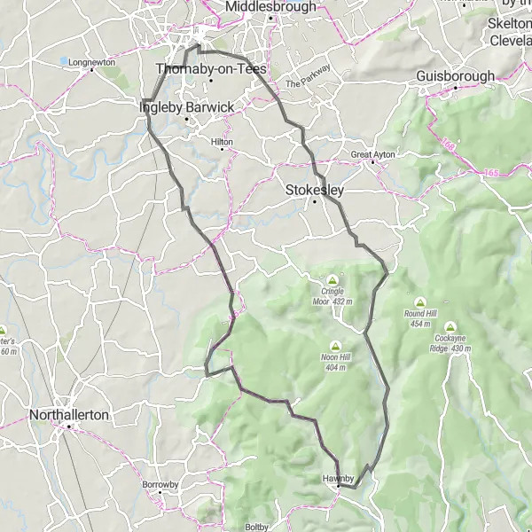 Map miniature of "Stokesley and Osmotherley Route" cycling inspiration in Tees Valley and Durham, United Kingdom. Generated by Tarmacs.app cycling route planner