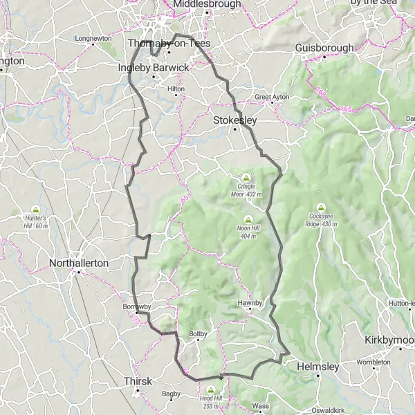 Map miniature of "North Yorkshire Odyssey" cycling inspiration in Tees Valley and Durham, United Kingdom. Generated by Tarmacs.app cycling route planner