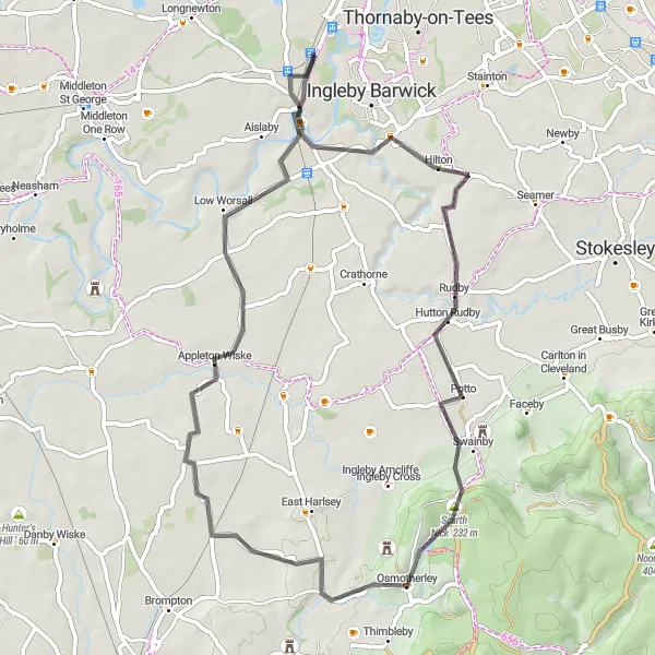 Map miniature of "Yarm and Osmotherley Loop" cycling inspiration in Tees Valley and Durham, United Kingdom. Generated by Tarmacs.app cycling route planner