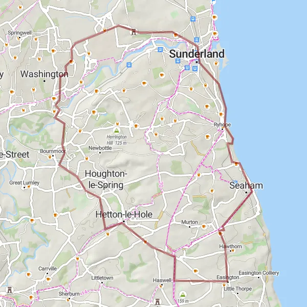 Map miniature of "Hetton-le-Hole Loop" cycling inspiration in Tees Valley and Durham, United Kingdom. Generated by Tarmacs.app cycling route planner