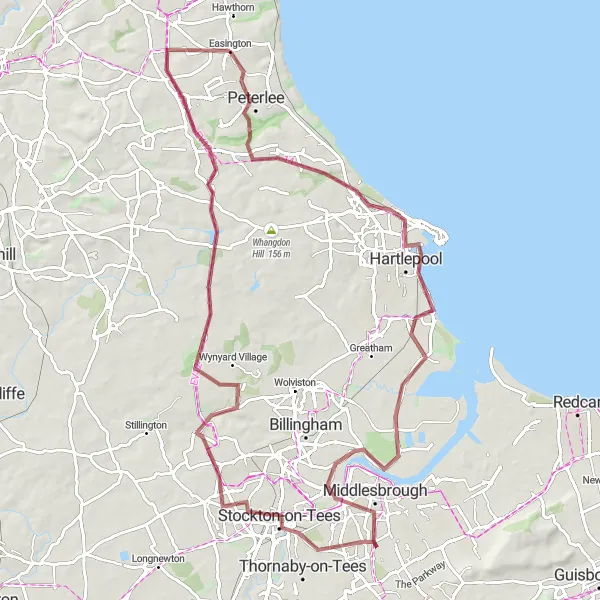 Map miniature of "Hartlepool and Middlesbrough Adventure" cycling inspiration in Tees Valley and Durham, United Kingdom. Generated by Tarmacs.app cycling route planner