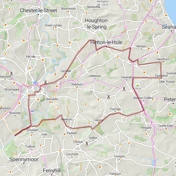 Map miniature of "Explore the Historic Bridges of Durham" cycling inspiration in Tees Valley and Durham, United Kingdom. Generated by Tarmacs.app cycling route planner