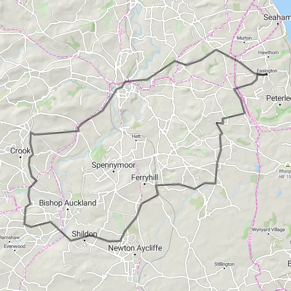 Map miniature of "Exploring the Valleys of Easington" cycling inspiration in Tees Valley and Durham, United Kingdom. Generated by Tarmacs.app cycling route planner