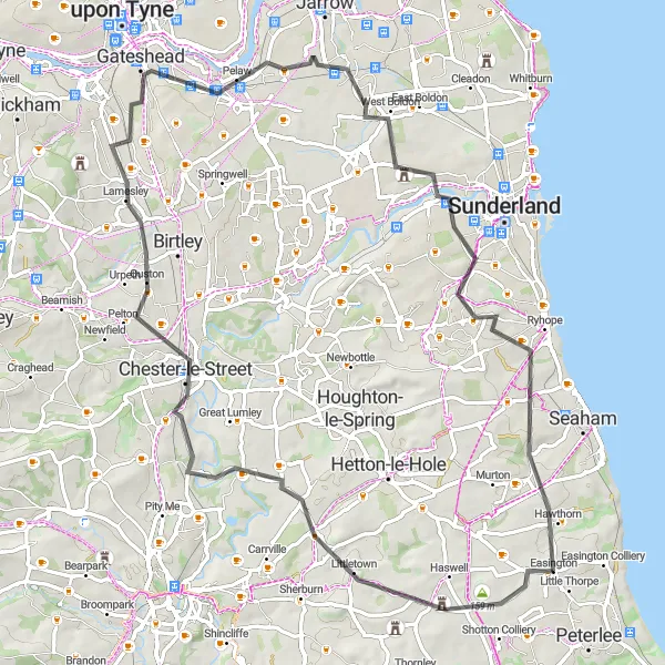 Map miniature of "Chester-le-Street Circuit" cycling inspiration in Tees Valley and Durham, United Kingdom. Generated by Tarmacs.app cycling route planner