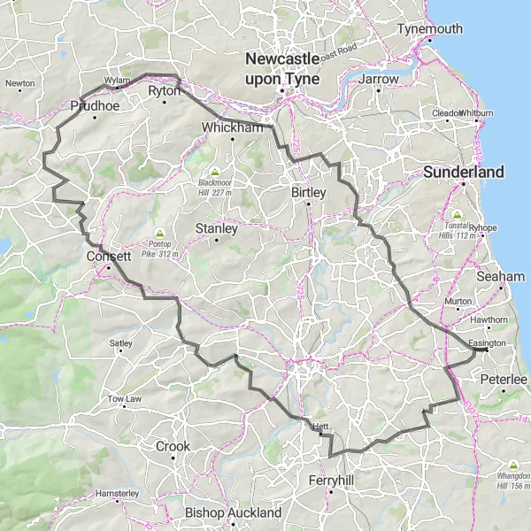 Map miniature of "The Ultimate Challenge: Tees Valley and Durham Loop" cycling inspiration in Tees Valley and Durham, United Kingdom. Generated by Tarmacs.app cycling route planner