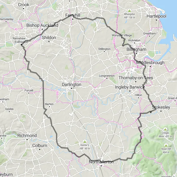 Map miniature of "Tees Valley and Durham Loop" cycling inspiration in Tees Valley and Durham, United Kingdom. Generated by Tarmacs.app cycling route planner