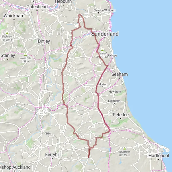 Map miniature of "Tees Valley and Durham Gravel Adventure" cycling inspiration in Tees Valley and Durham, United Kingdom. Generated by Tarmacs.app cycling route planner