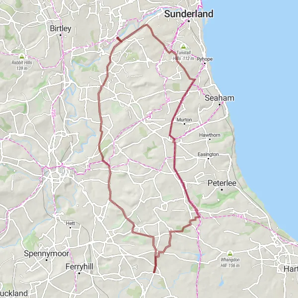 Map miniature of "Gravel Escape" cycling inspiration in Tees Valley and Durham, United Kingdom. Generated by Tarmacs.app cycling route planner