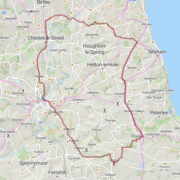 Map miniature of "The Gravel Adventure" cycling inspiration in Tees Valley and Durham, United Kingdom. Generated by Tarmacs.app cycling route planner