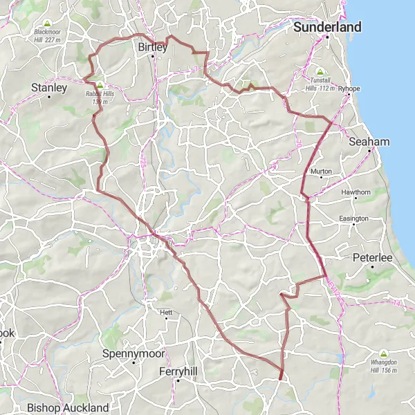 Map miniature of "Durham Gravel Delight" cycling inspiration in Tees Valley and Durham, United Kingdom. Generated by Tarmacs.app cycling route planner
