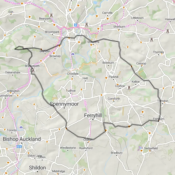 Map miniature of "Hidden Gems of Durham" cycling inspiration in Tees Valley and Durham, United Kingdom. Generated by Tarmacs.app cycling route planner