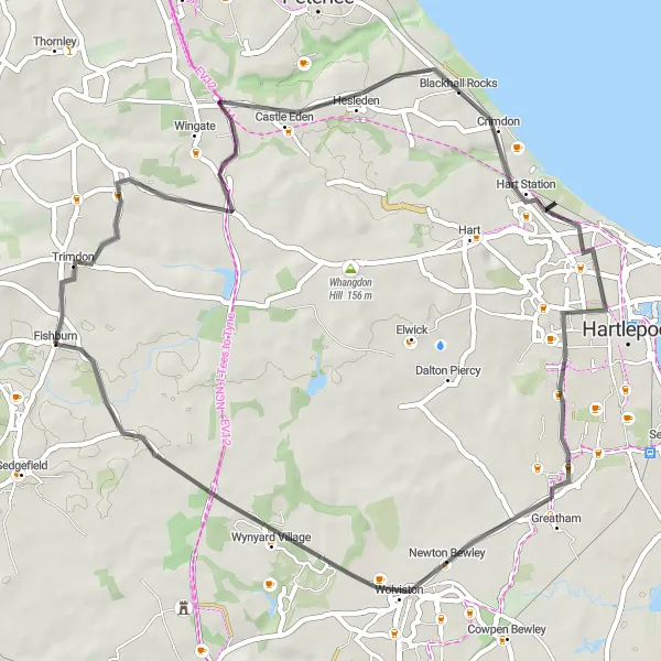 Map miniature of "Castle to Coast Road Cycling Adventure" cycling inspiration in Tees Valley and Durham, United Kingdom. Generated by Tarmacs.app cycling route planner