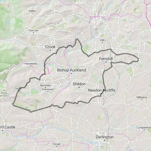 Map miniature of "Road Cycling Tour - Tees Valley and Durham" cycling inspiration in Tees Valley and Durham, United Kingdom. Generated by Tarmacs.app cycling route planner