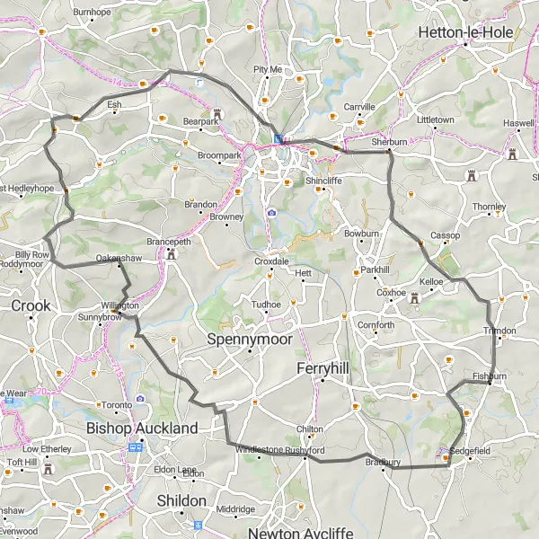 Map miniature of "Exploring Durham on Two Wheels" cycling inspiration in Tees Valley and Durham, United Kingdom. Generated by Tarmacs.app cycling route planner
