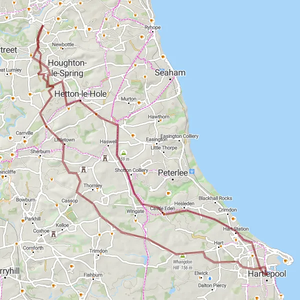 Map miniature of "Gravel Adventure" cycling inspiration in Tees Valley and Durham, United Kingdom. Generated by Tarmacs.app cycling route planner