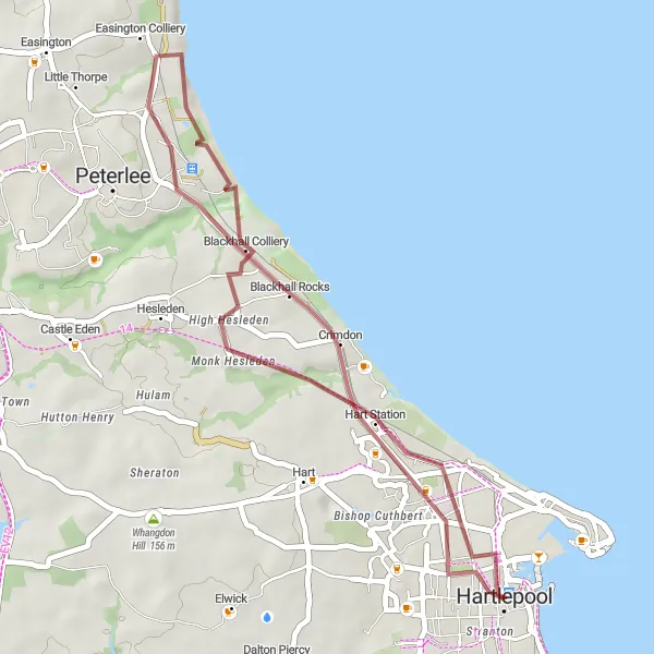 Map miniature of "The Gravel Coastal Escape" cycling inspiration in Tees Valley and Durham, United Kingdom. Generated by Tarmacs.app cycling route planner